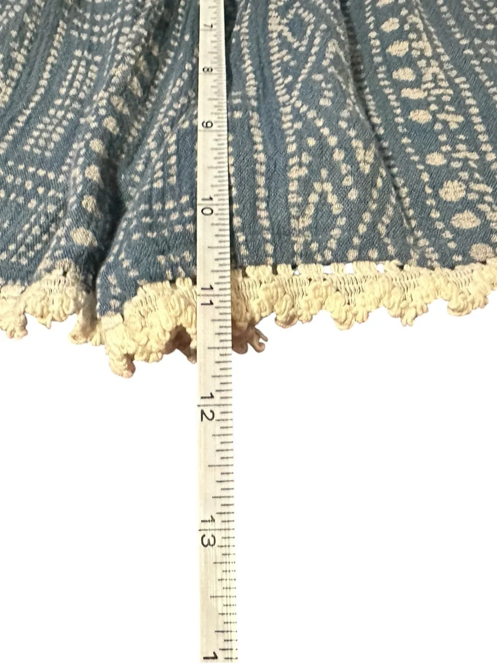 Rip Curl Blue Patterned Crochet Waist Shorts with Cream Trim